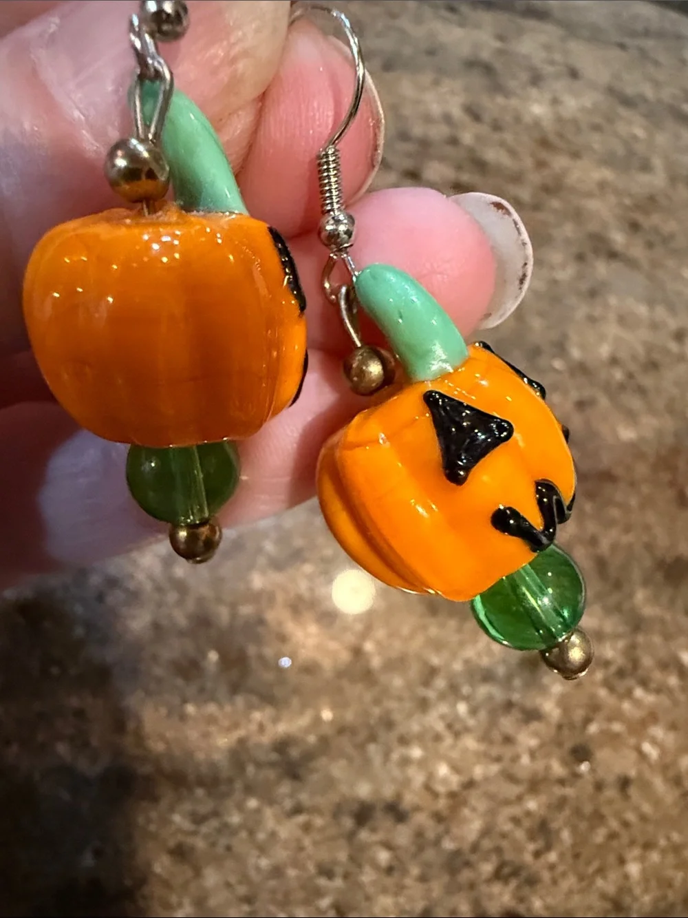 Halloween Pumpkin Dangle Glass Earrings - Orange & Green Kids Accessories